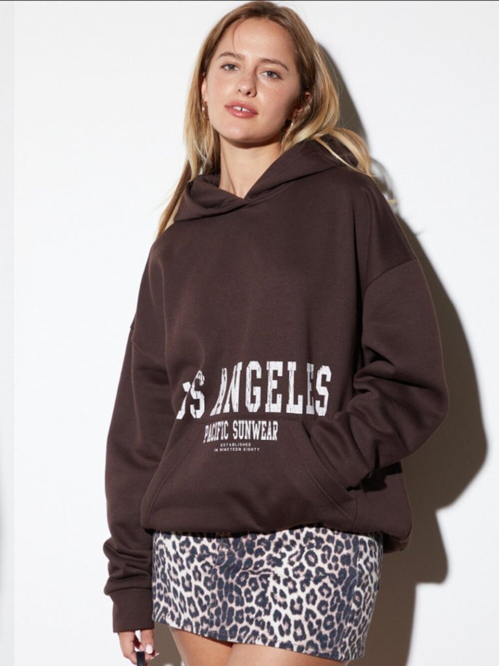 Pacsun Women's Sz Large Pacific Sunwear LA Texture Hoodie Chocolate Brown Cotton